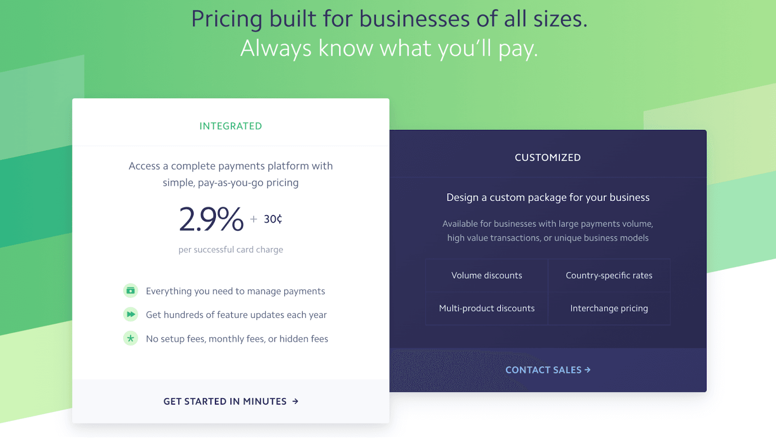 Screenshot of Stripe's pricing