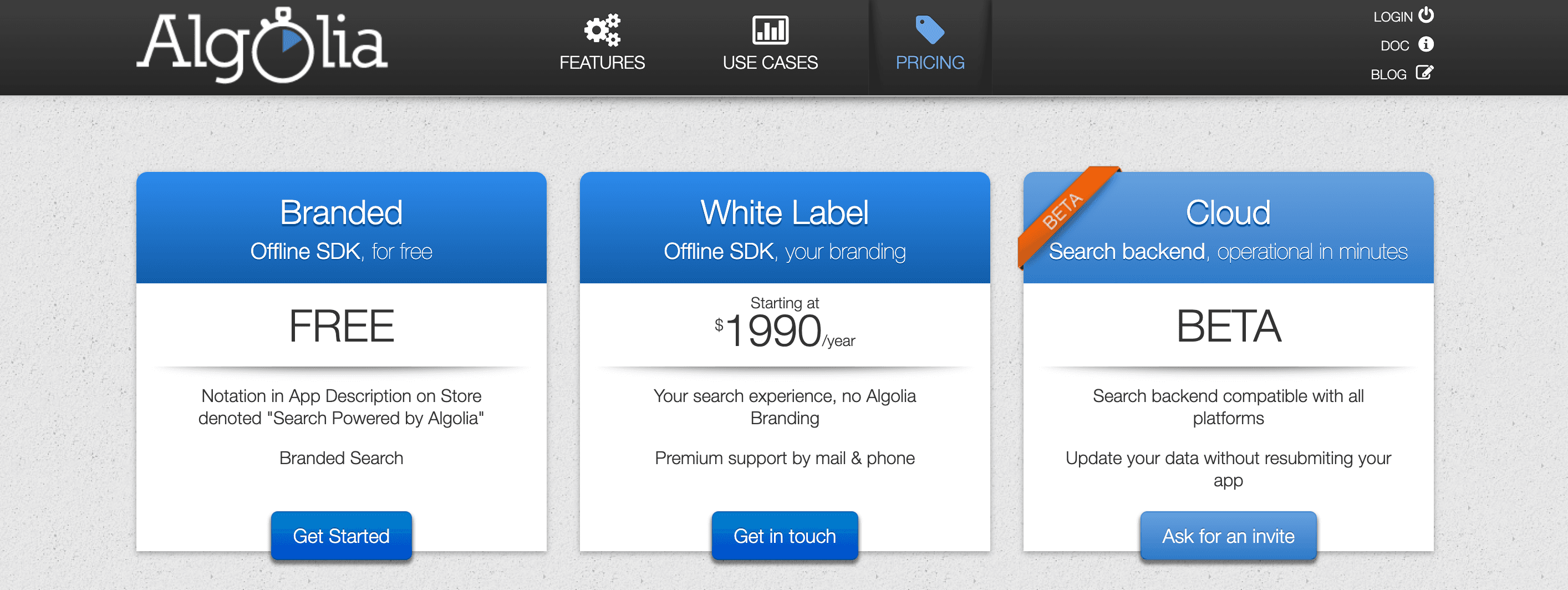 The pricing of Algolia in 2013