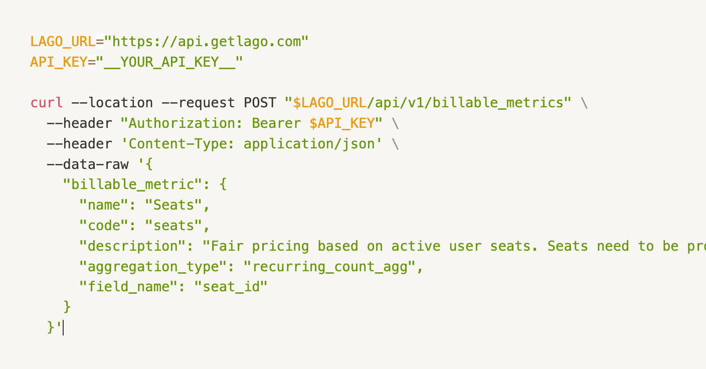 Creation of a billable metric via the API