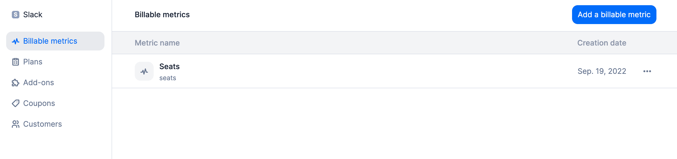 List of billable metrics in the app