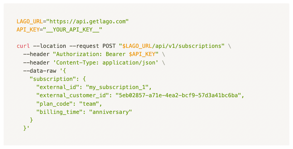 Creation of a subscription